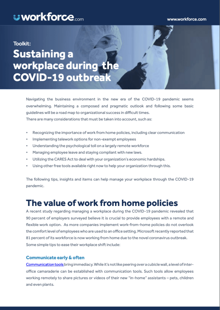 Sustaining a workplace during the COVID-19 outbreak